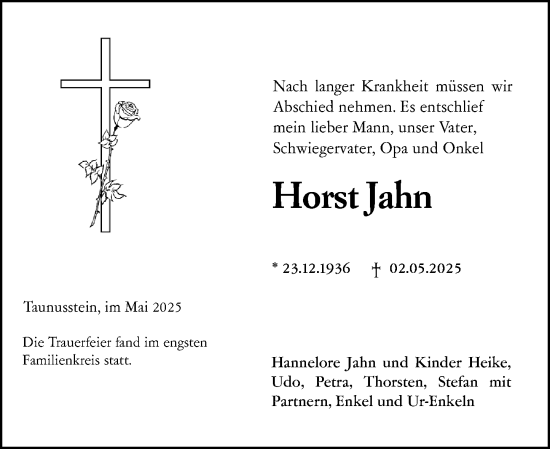 Traueranzeige von Horst Jahn von Idsteiner Land/Untertaunus