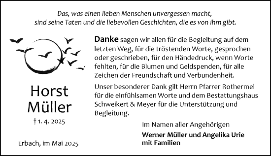 Traueranzeige von Horst Müller von Odenwälder Echo