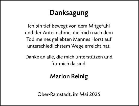 Traueranzeige von Horst Reinig von Darmstädter Echo