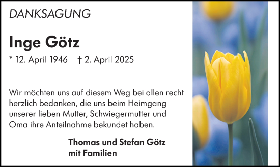 Traueranzeige von Inge Götz von Darmstädter Echo