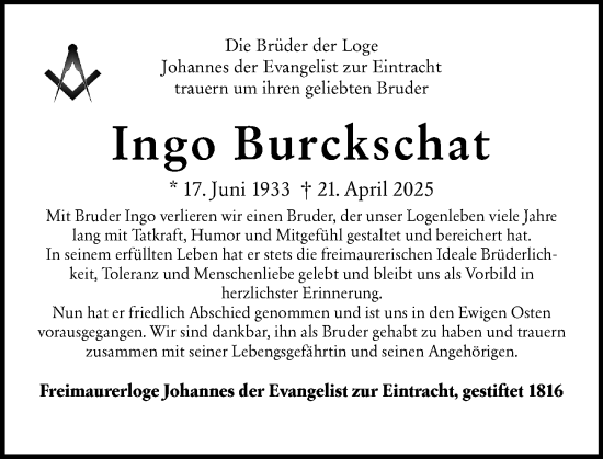 Traueranzeige von Ingo Burckschat von Darmstädter Echo