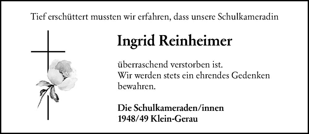  Traueranzeige für Ingrid Reinheimer vom 10.05.2025 aus Groß-Gerauer Echo