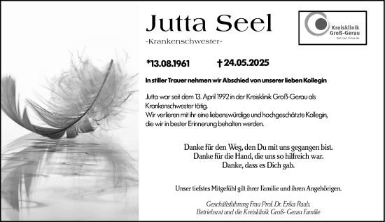 Traueranzeige von Jutta Seel von Groß-Gerauer Echo