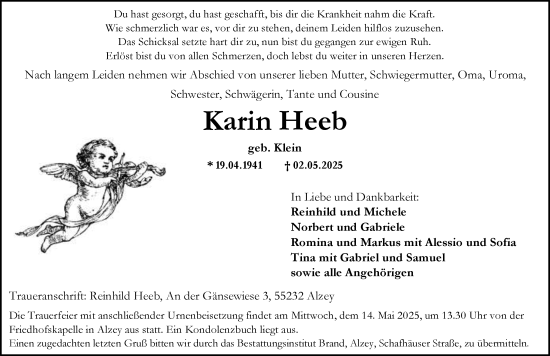 Traueranzeige von Karin Heeb von Allgemeine Zeitung Alzey