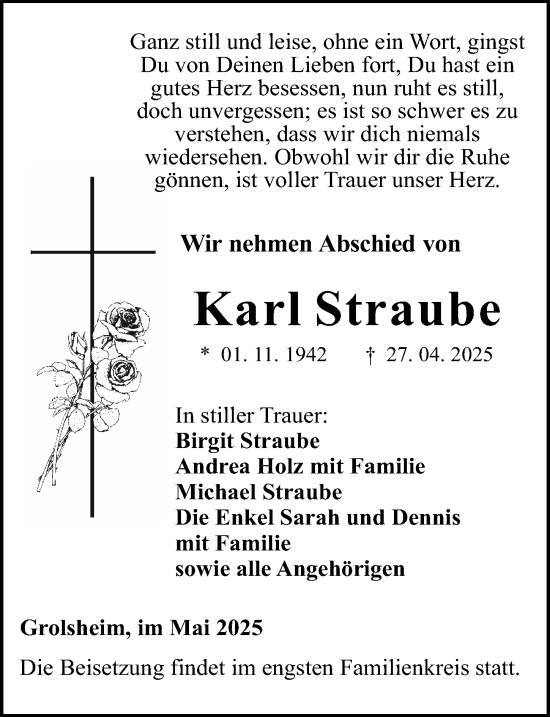 Traueranzeige von Karl Straube von Binger-/Ingelheimer Wochenblatt