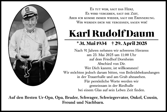 Traueranzeige von Karl Rudolf Daum von Rüsselsheimer Echo