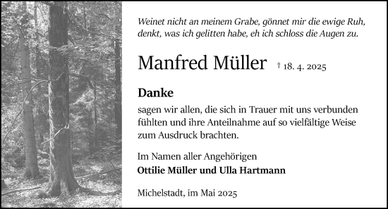 Traueranzeige von Manfred Müller von Odenwälder Echo
