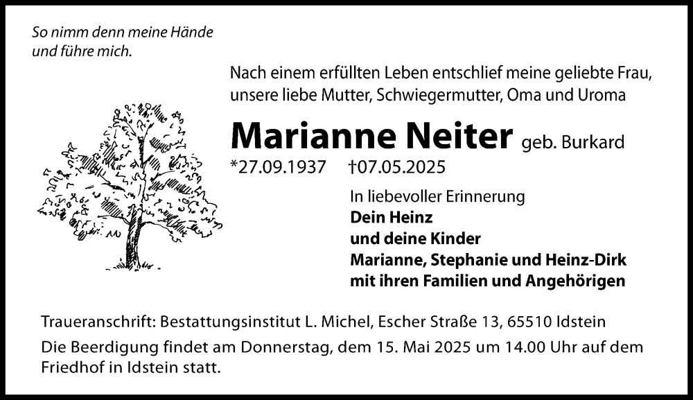  Traueranzeige für Marianne Neiter vom 13.05.2025 aus Idsteiner Land/Untertaunus