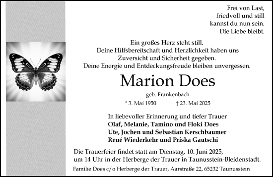 Traueranzeige von Marion Does von Wiesbadener Kurier