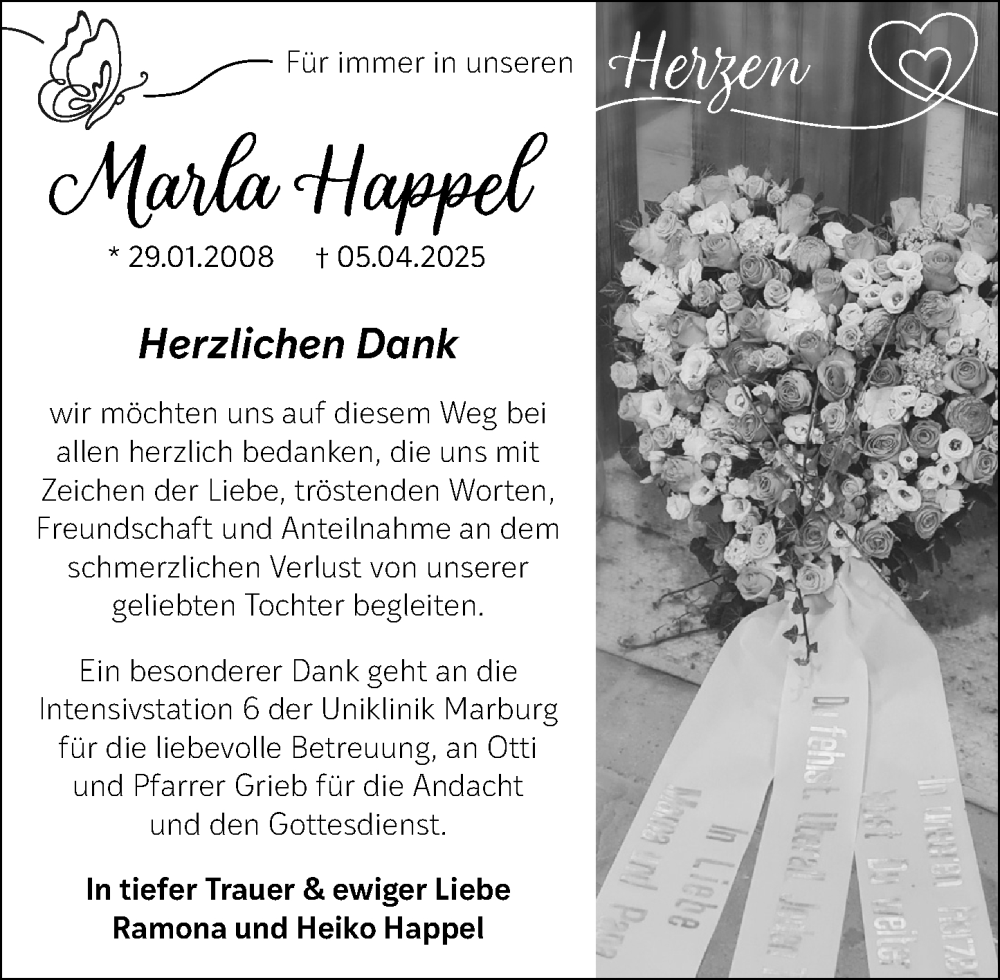  Traueranzeige für Marla Happel vom 10.05.2025 aus Wetzlarer Neue Zeitung