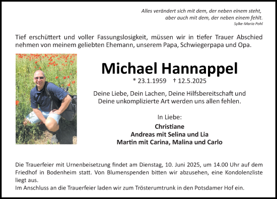 Traueranzeige von Michael Hannappel von Allgemeine Zeitung Mainz
