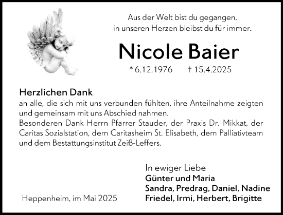 Traueranzeige von Nicole Baier von Starkenburger Echo