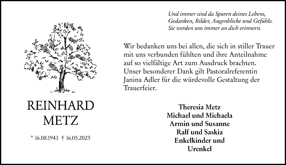  Traueranzeige für Reinhard Metz vom 31.05.2025 aus Starkenburger Echo