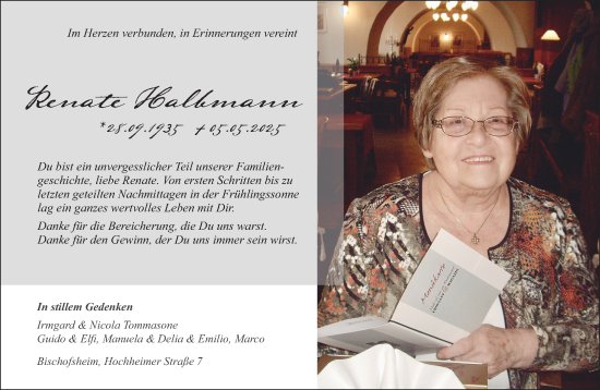 Traueranzeige von Renate Halbmann von Allgemeine Zeitung Mainz