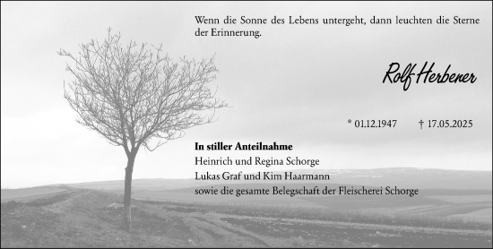 Traueranzeige von Rolf Herbener von Hinterländer Anzeiger