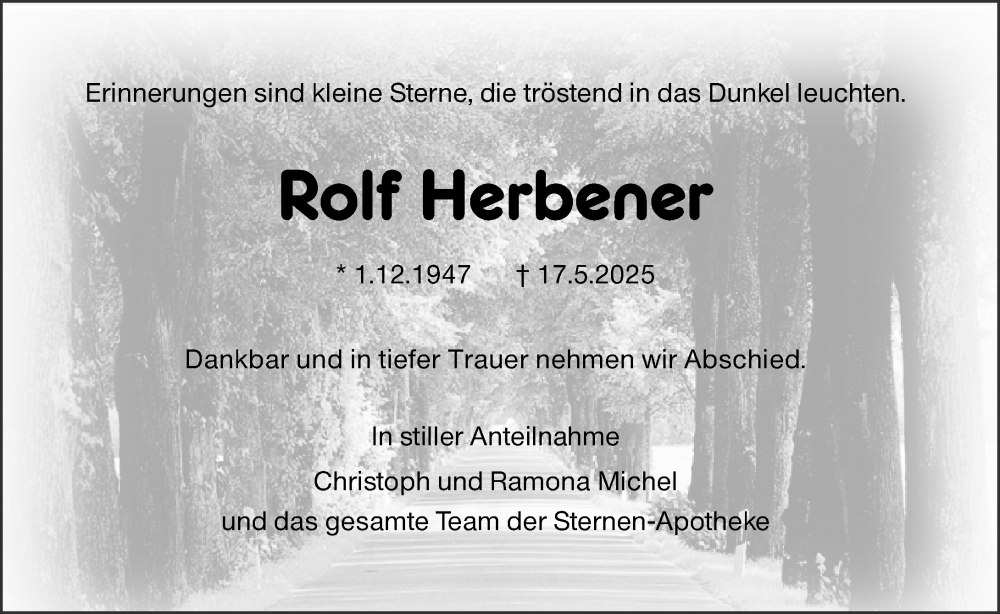  Traueranzeige für Rolf Herbener vom 22.05.2025 aus Hinterländer Anzeiger