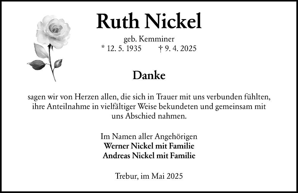  Traueranzeige für Ruth Nickel vom 17.05.2025 aus Rüsselsheimer Echo