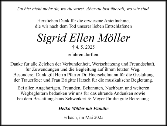 Traueranzeige von Sigrid Ellen Möller von Odenwälder Echo