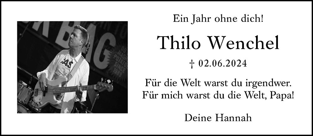  Traueranzeige für Thilo Wenchel vom 30.05.2025 aus Hochheimer Zeitung