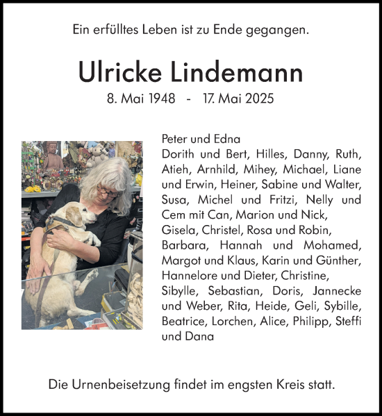 Traueranzeige von Ulricke Lindemann von Darmstädter Echo