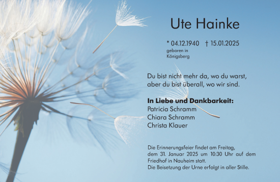 Traueranzeige von Ute Hainke von Groß-Gerauer Echo