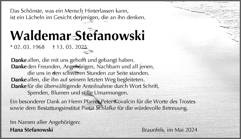  Traueranzeige für Waldemar Stefanowski vom 10.05.2025 aus Wetzlarer Neue Zeitung