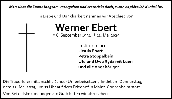 Traueranzeige von Werner Ebert von Allgemeine Zeitung Mainz