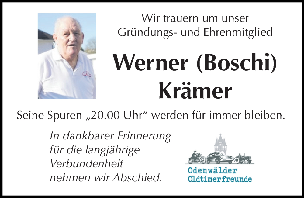  Traueranzeige für Werner Krämer vom 31.05.2025 aus Odenwälder Echo