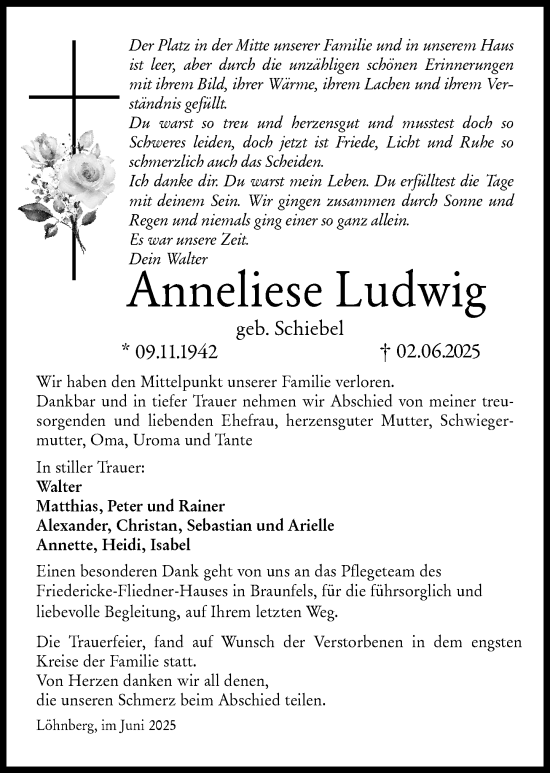 Traueranzeige von Anneliese Ludwig von Weilburger Tageblatt