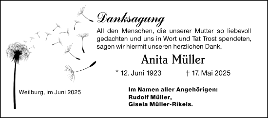 Traueranzeige von Anita Müller von Weilburger Tageblatt