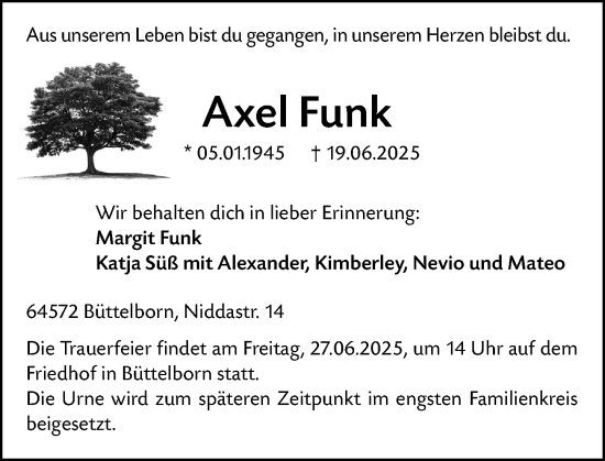 Traueranzeige von Axel Funk von Groß-Gerauer Echo