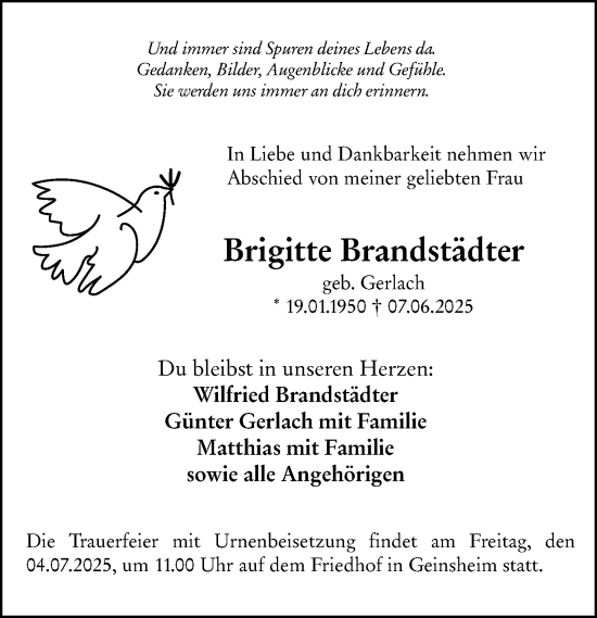 Traueranzeige von Brigitte Brandstädter von Rüsselsheimer Echo