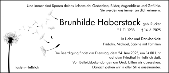 Traueranzeige von Brunhilde Haberstock von Wiesbadener Kurier