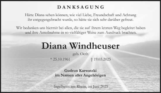 Traueranzeige von Diana Windheuser von Allgemeine Zeitung Rheinhessen-Nahe