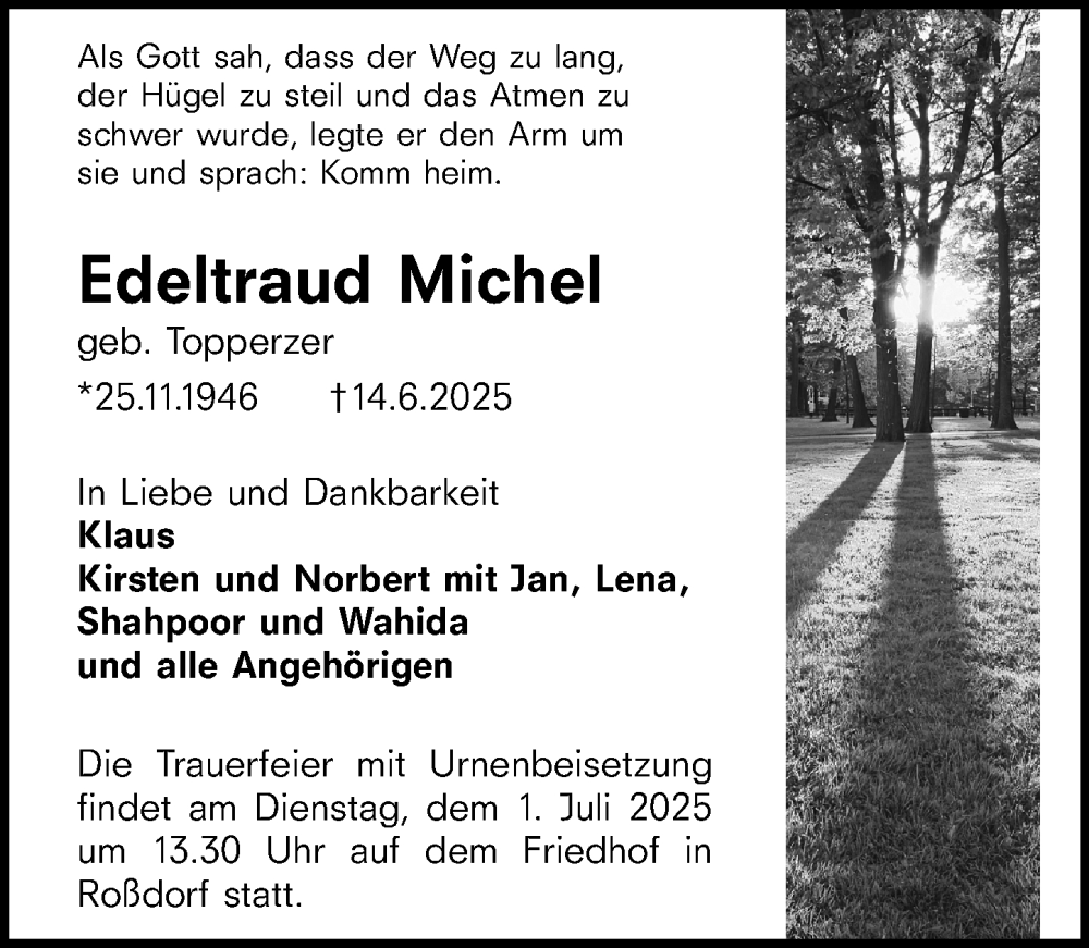  Traueranzeige für Edeltraud Michel vom 28.06.2025 aus Darmstädter Echo