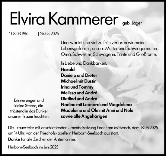 Traueranzeige von Elvira Kammerer von Dill Block
