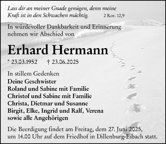 Traueranzeige von Erhard Hermann von Dill Block