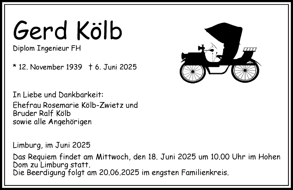  Traueranzeige für Gerd Kölb vom 14.06.2025 aus Nassauische Neue Presse