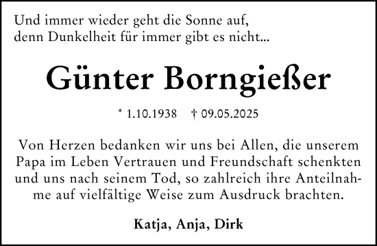 Traueranzeige von Günter Borngießer von Wiesbadener Kurier
