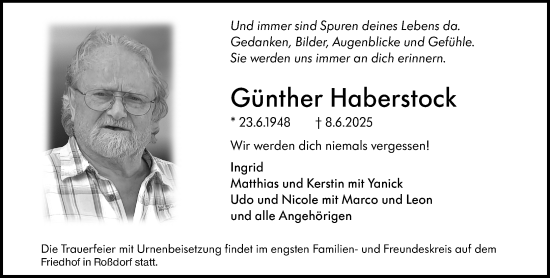 Traueranzeige von Günther Haberstock von Darmstädter Echo