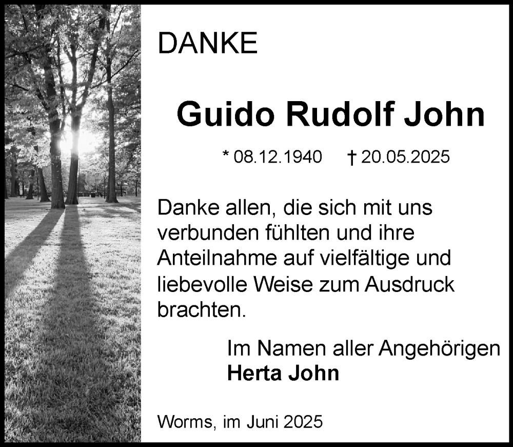  Traueranzeige für Guido Rudolf vom 28.06.2025 aus Wormser Zeitung