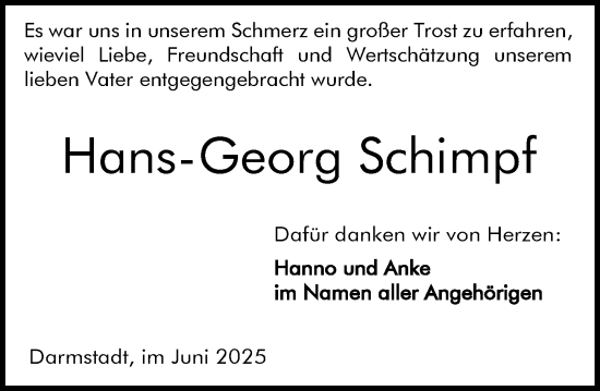 Traueranzeige von Hans-Georg Schimpf von Darmstädter Echo