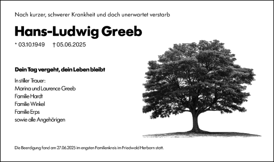 Traueranzeige von Hans-Ludwig Greeb von Dill Block