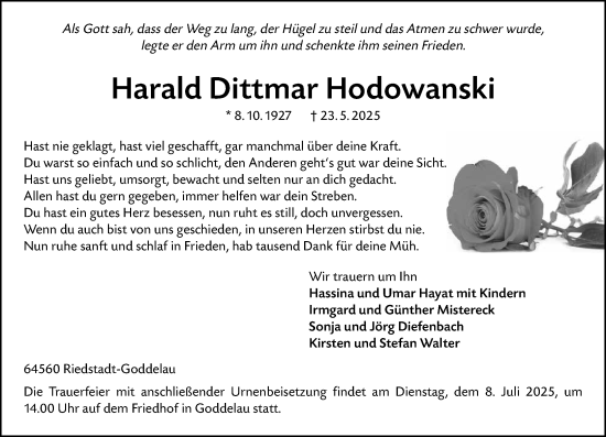 Traueranzeige von Harald Dittmar Hodowanski von Groß-Gerauer Echo