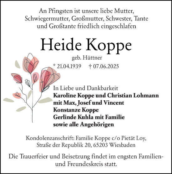 Traueranzeige von Heide Koppe von Wiesbadener Kurier