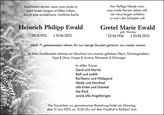 Traueranzeige von Heinrich Philipp Ewald von Darmstädter Echo