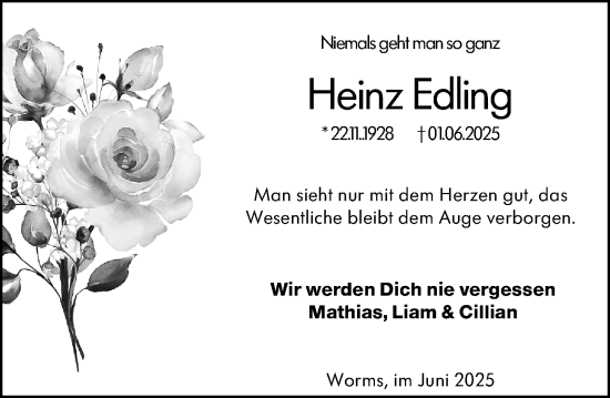Traueranzeige von Heinz Edling von Allgemeine Zeitung Alzey