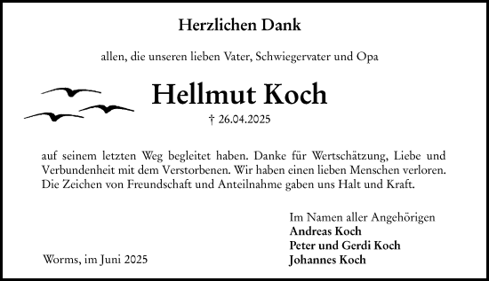 Traueranzeige von Hellmut Koch von Wormser Zeitung