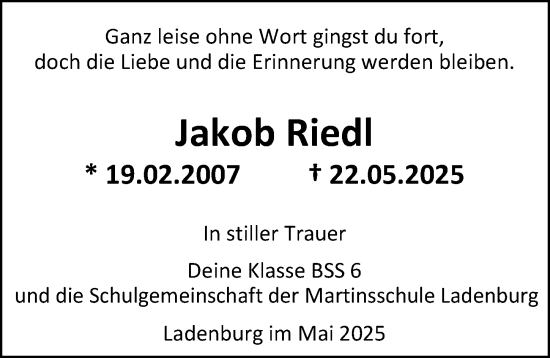 Traueranzeige von Jakob Riedl von Starkenburger Echo