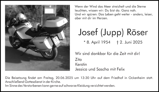 Traueranzeige von Josef Röser von Allgemeine Zeitung Rheinhessen-Nahe